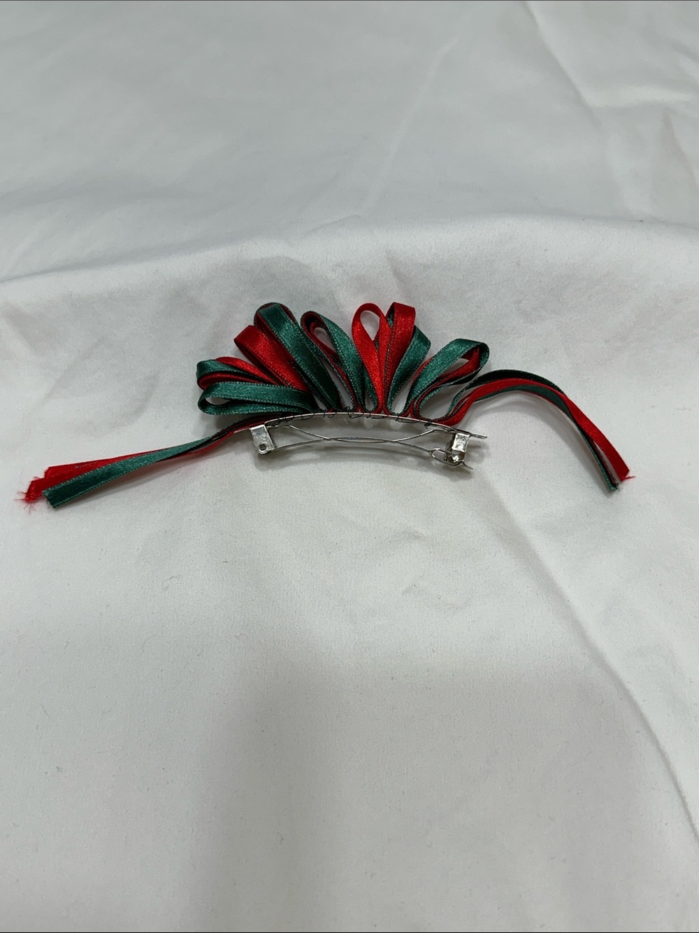 Red & Green Ribbon Hair Barrette